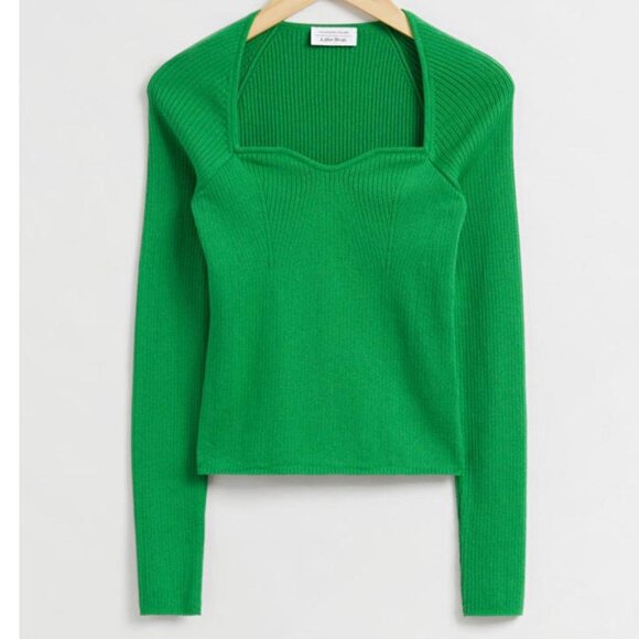 & OTHER STORIES sweetheart neckline knitted top in green Sz XS - Picture 6 of 7